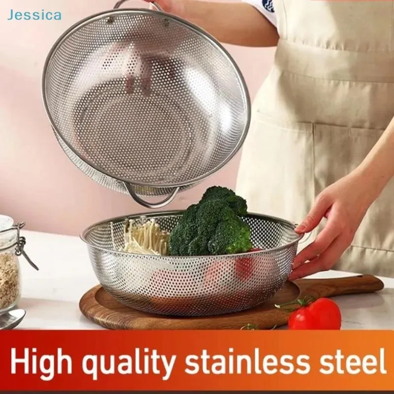 ♥Stainless Steel Kitchen Hole Dense Mesh Sifter Colander Strainer Sieve Baskets for Washing Fruits/Vegetables/Rice