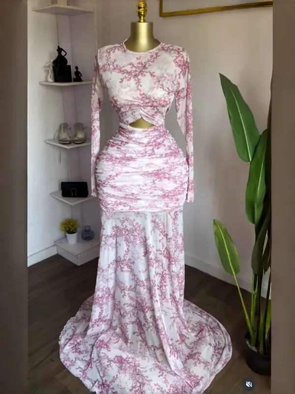 2025 Fall Women O-neck Long Sleeve Print Mermaid Maxi Dress 2025 Evening Birthday Beach Sexy Night Party Long Dresses