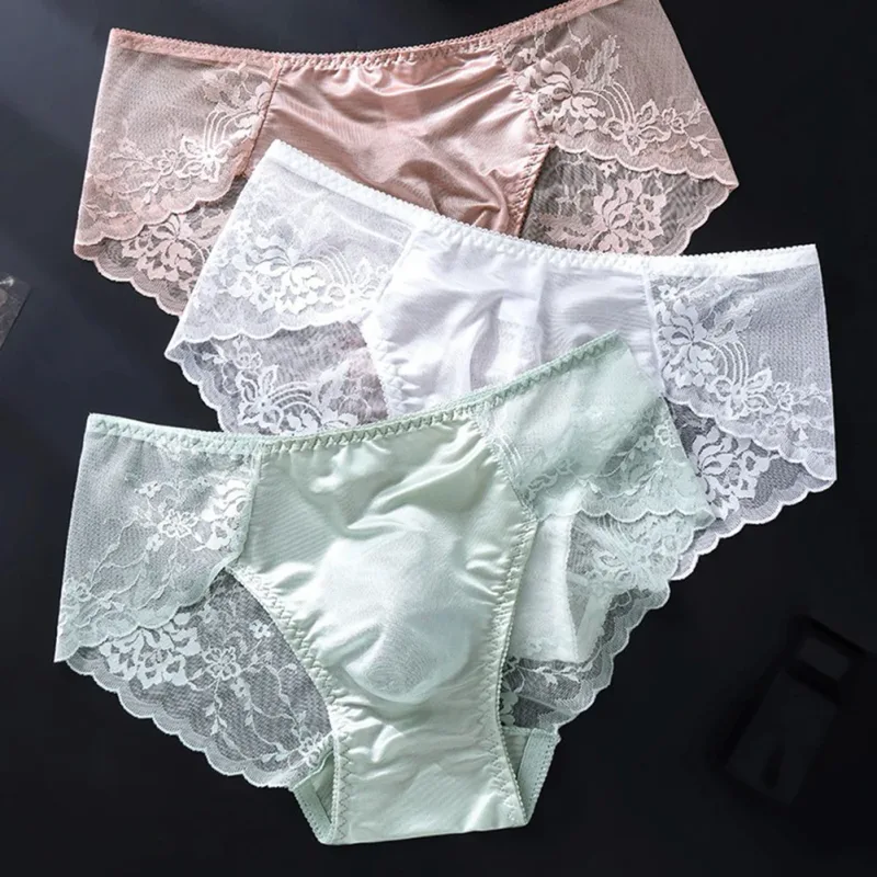 1pc Men Lace Seamless Ice Silk Briefs Ultra-thin Underwear 3D Bulge Pouch Low Waist Gay Panties Breathable High Elastic Lingerie