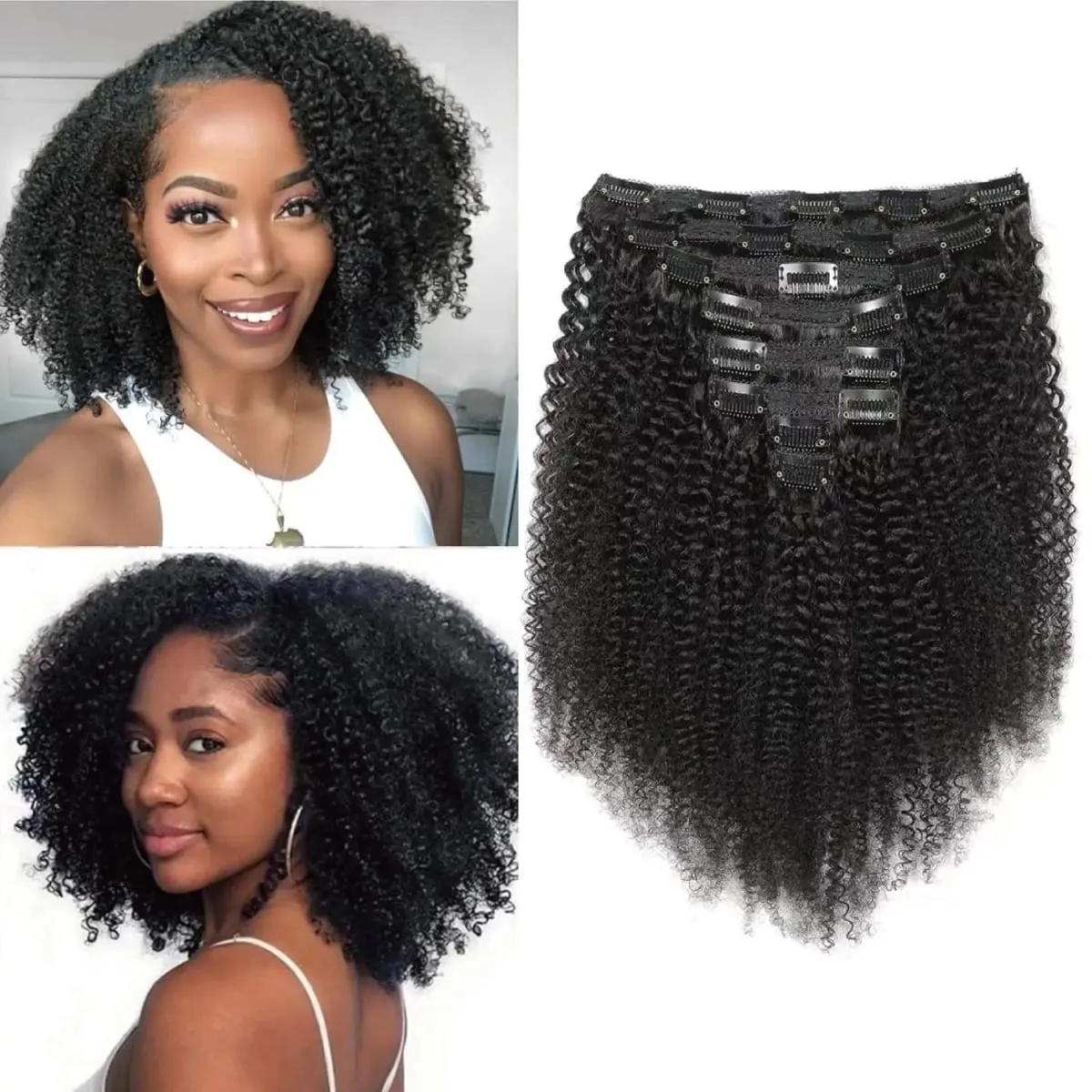 Afro Kinky Curly Clip in Hajhosszabbítás 100% Emberi Haj 4B 4C Kinky Curly Clip In Extended Brazilian Remy Hair 8db 120g/szett