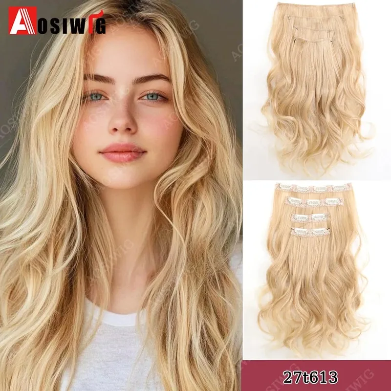 Synthetic 11 Clips Clips in Hair Extensions Long Curly Hairstyle Black Blonde Hairpieces Heat Resistant False Hair Daily Use