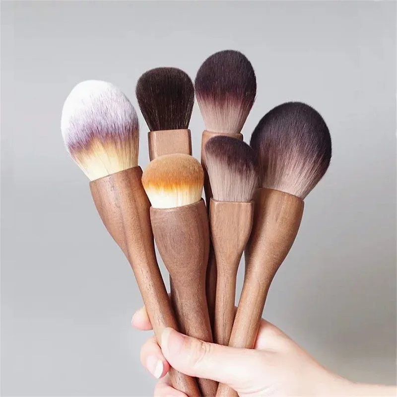 Walnut Wood Handle Makeup Brush Loose Powder Foundation Blush Contour Brushes Super Soft High Density Makeup Tools Brushes