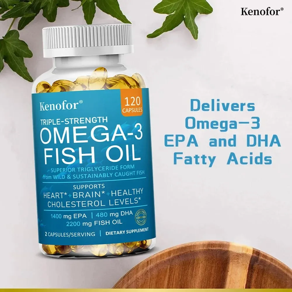 Kenofor Omega 3 fiskeoliekapsler med EPA & DHA hjælper hjerneudvikling og kardiovaskulær sundhed til øjen- og hudsundhed