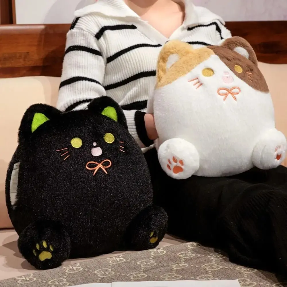 's Accompany PP Cotton Calico Cat with Hand Pocket Smile White Cat Pillow Plump Funny Black Cat Children Girl