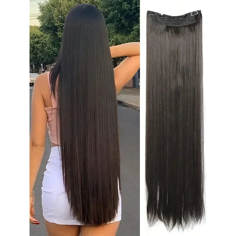 Long Straight 5 Clips Hair Extension 32 Inch Clip In Extensions Hairpieces For Women Synthetic Natural Straight Clip Hair Piece
