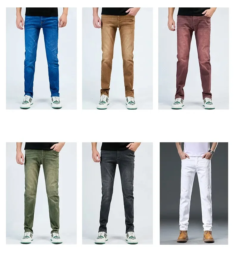 2025 Herfst heren witte slim fit rechte jeans casual stretch denim broek comfortabele mode streetwear mannelijke merkkleding