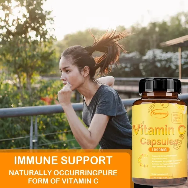 Vitamin C Capsules 1000mg - Immune System and Collagen Booster Skin Health Antioxidant Supplements