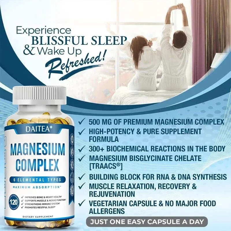 Magnesium Complex Capsules - Muscle and Cardiovascular Health Supplement Sleep Stress and Anxiety Formula