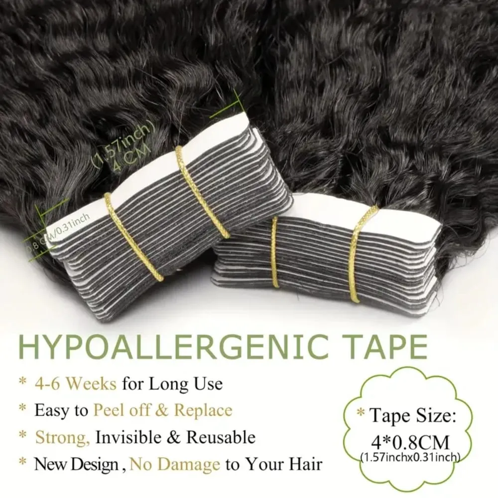 Tape In Hair Extensions Human Hair Natural Color Kinky Straight Skin Weft Seamless Invisible Tape In Extensions for Women