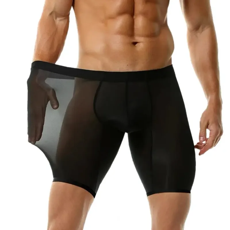 Men Boxer Underwear Elastic Mid-Waist Design Breathable Ultra Thin Seamless Shorts Panties Patchwork Color U-Convex Panties