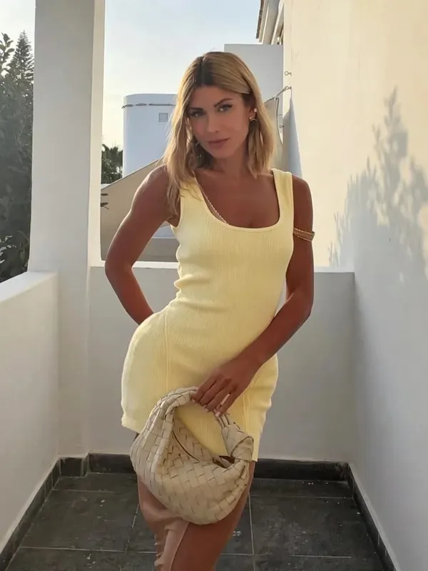 Solid Knit U Neck Mesh Mini Dress Women Chic Sleeveless Ribbed Tank Minimalist Slim Short Dresses Lady Club 2026 Arrival Gown