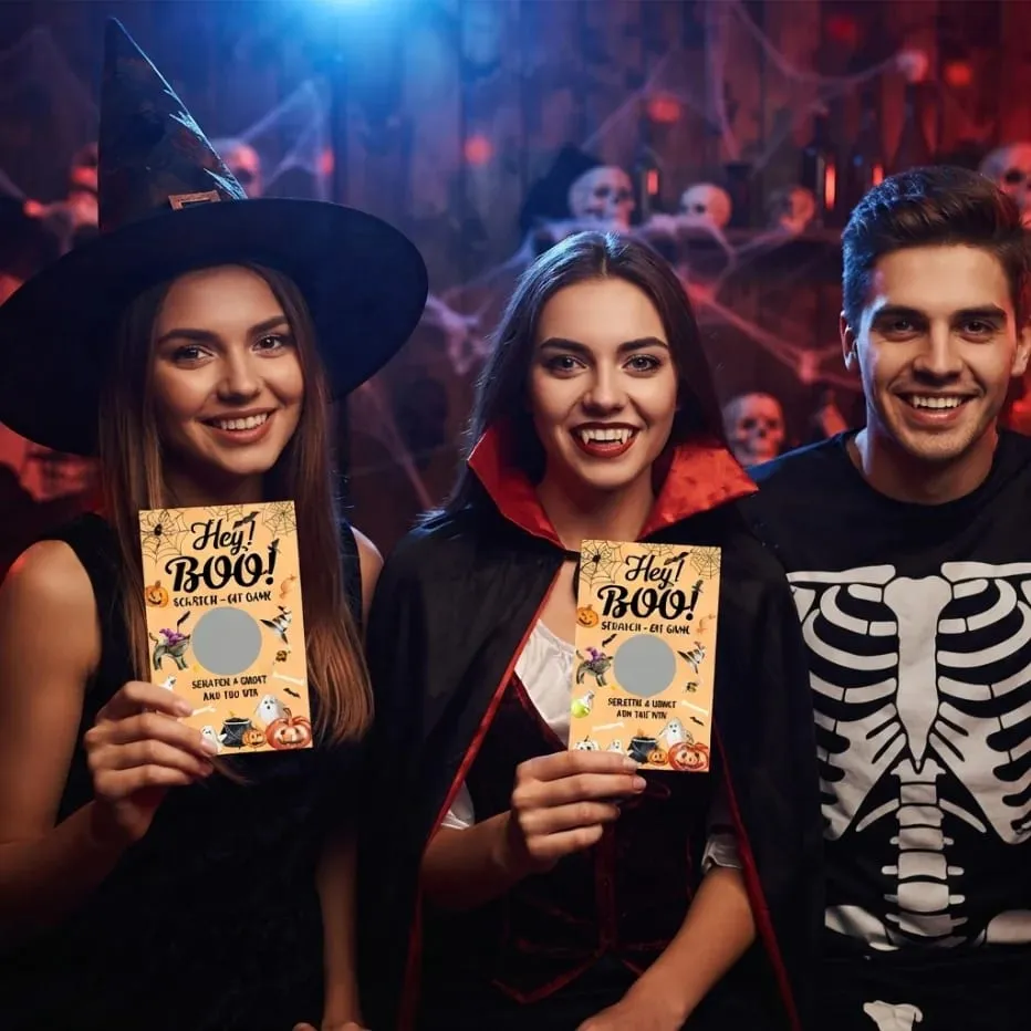 50 Halloween scratch cards Google Head Witch themed cards Halloween party games scratch to win and receive a surprise.