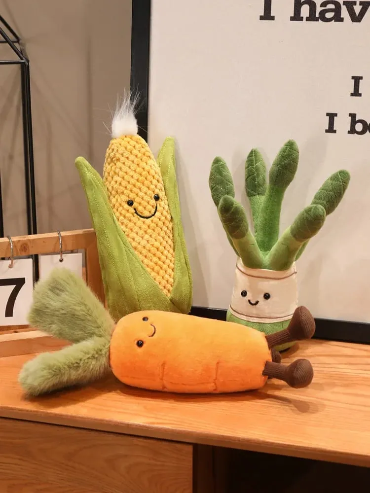Stuffed Humanoid Vegetable Plush Pillow Smiling Corn Carrot Asparagus Doll with Legs Decor Prop Gift