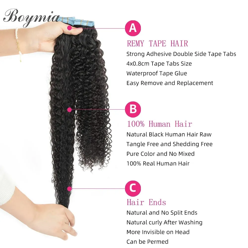 Afro Kinky Curly Tape In Human Hair Extensions For Black Braizlian Remy Kinky Curly Human Hair Skin Weft Adhesive Invisible Hair
