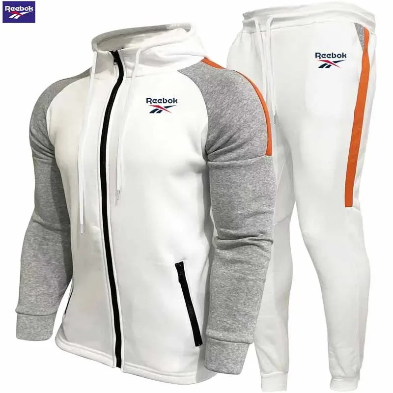 Reebok Men's Fleece Hooded Sweatshirt Set - Long Sleeve Zippered Hooded Sweatshirt - Fashion Striped Loose Jacket - Suitable for — image 4