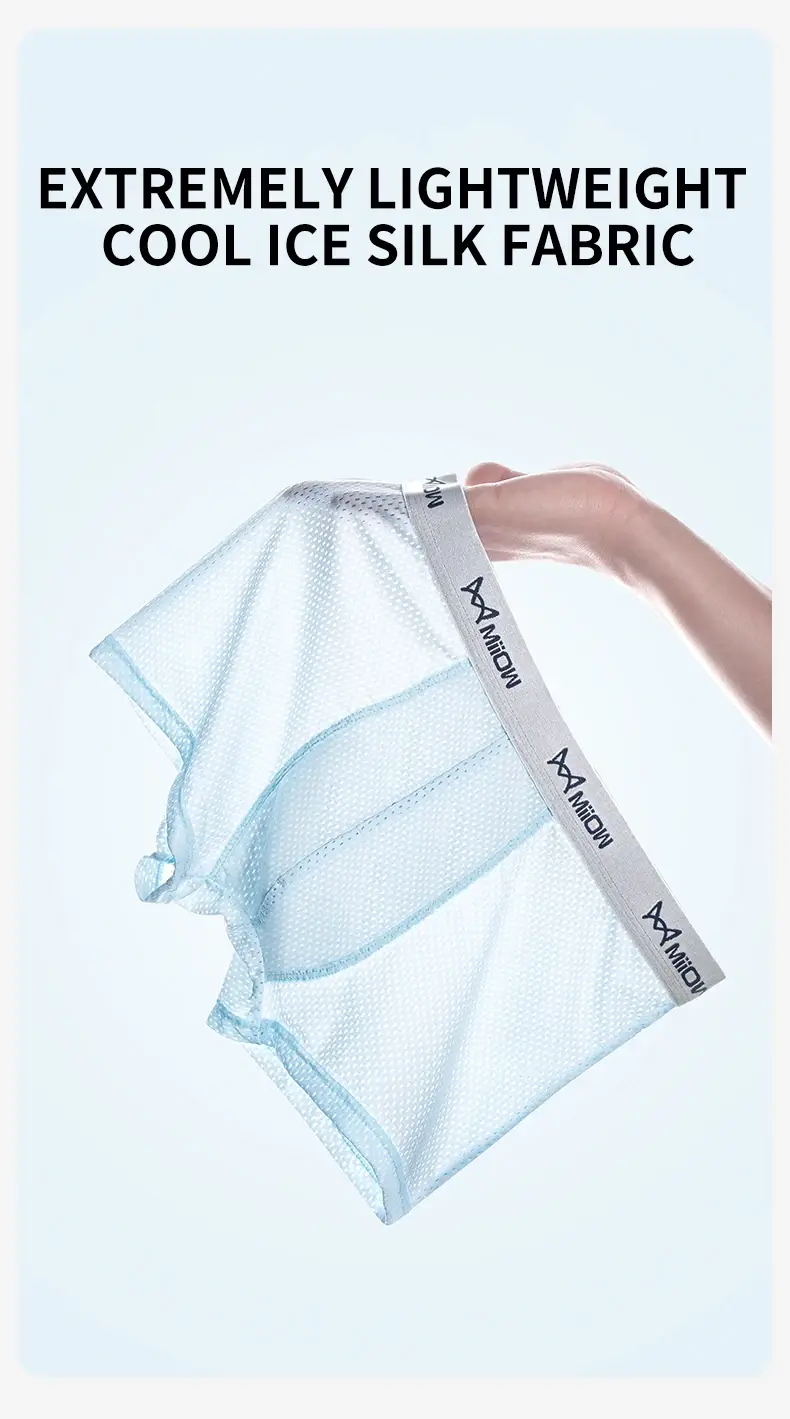 MiiOW 3Pcs Ice Silk Men's Underwear Boxers Breathable Mesh Mens Underpants 7A Antibacterial Cotton Crotch Man Panties Boxers
