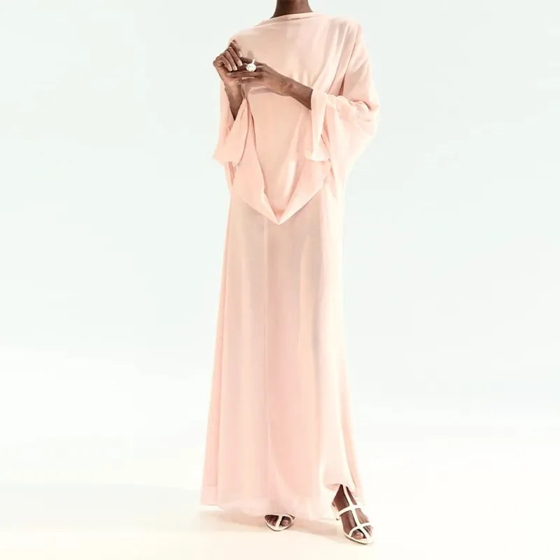 Women's Fashion Pink High Neck Cape Dress Elegant Loose Long Sleeve Flowy Maxi Dress 2026 Spring NEW Lady Evening Party Outfit