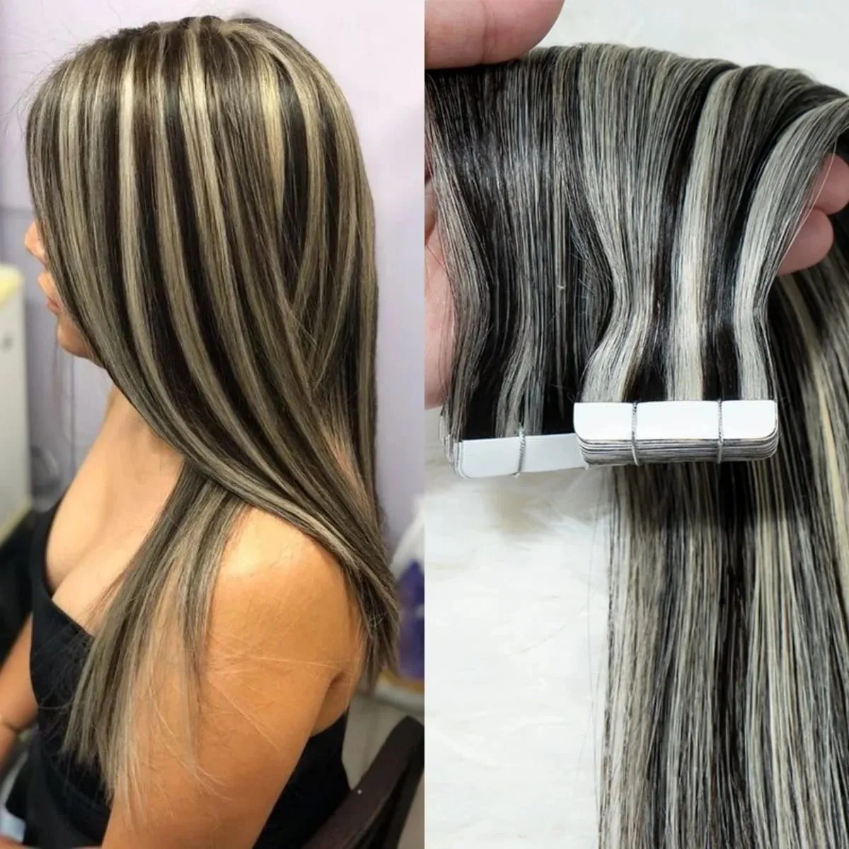 Extensiones de cabello con cinta Balayages, cabello humano 100% Real para mujer, mechones invisibles lisos de Color Piano, cabello humano sin nudos