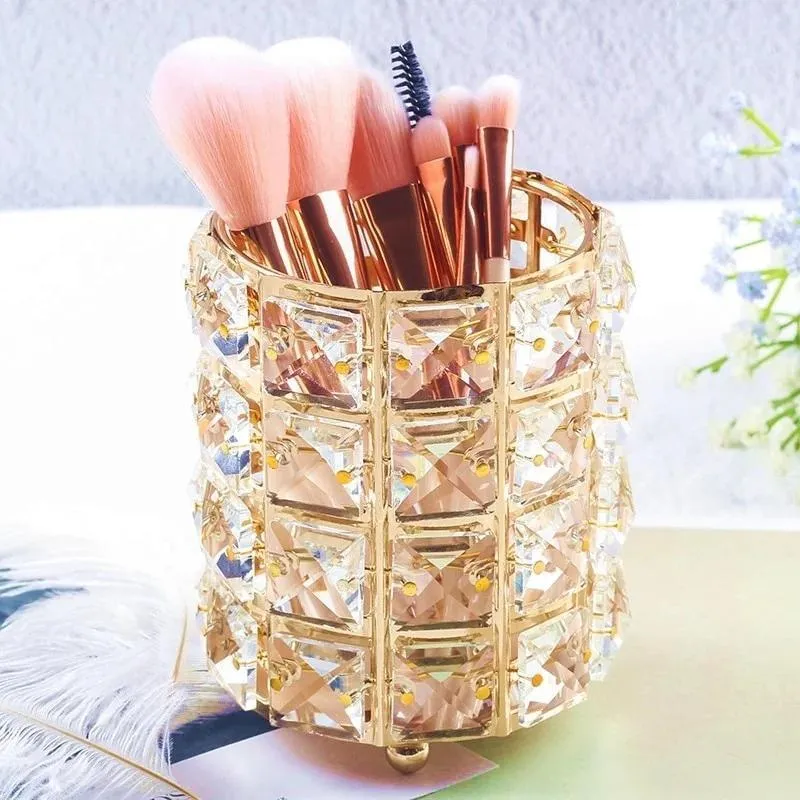 New Crystal Storage Cup Makeup Brush Eyebrow Pencil Storage Bottle Jewelry Storage Container European Cosmetics Storage Box