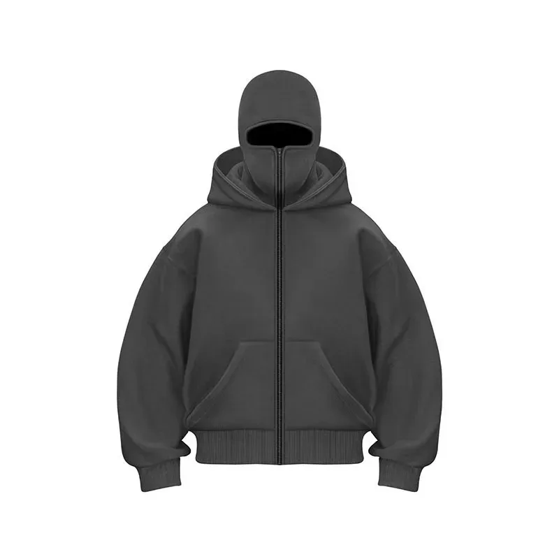 Men and women Y2K Gothic Harajuku winter new item double hooded sweatshirt men's hooded mask zipper sportswear