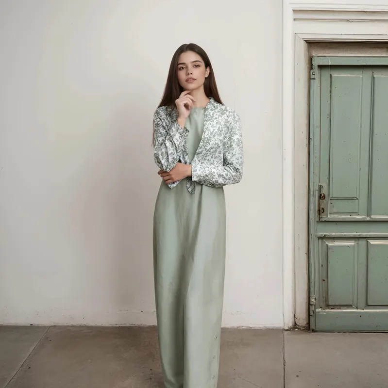 Autumn Winter Casual Women Cotton Linen Shirt Fashion Print Long Dress Set with Pocket Blouse Elegant Lady Street 2 Piece Set