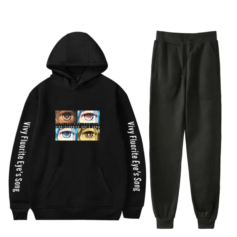 Harajuku Comfortable Vivy Fluorite Eye's Song Print Sweatshirt Sweatpants Hoodies+ Trousers Suit Boys/Girls 2 Piece Set Clothes