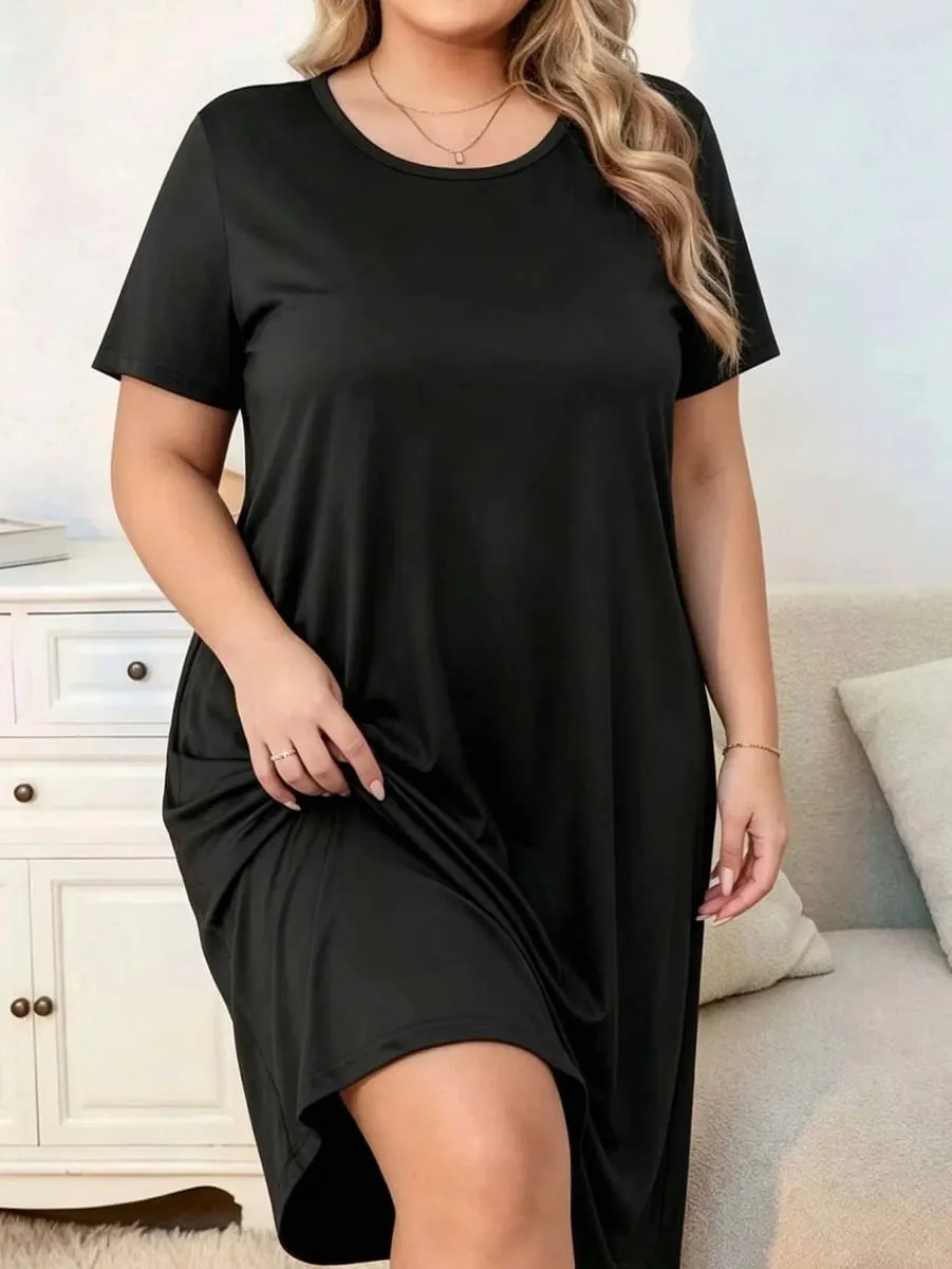Plus-size women's short-sleeved casual dress home pajama set for daily wear and outdoor outings versatile for all occasions