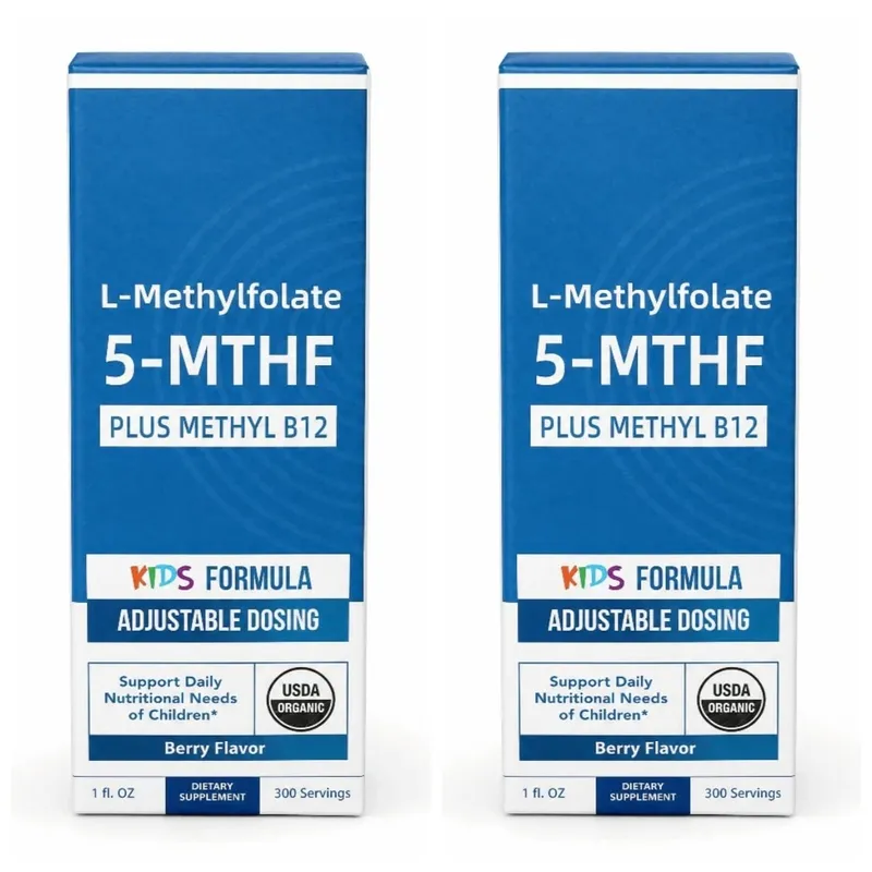 Kids L-Methylfolate 5-MTHF Drops with Methyl B12 Organic Berry Flavor Liquid Folate Supplement for Children Vegan Formula 30ml