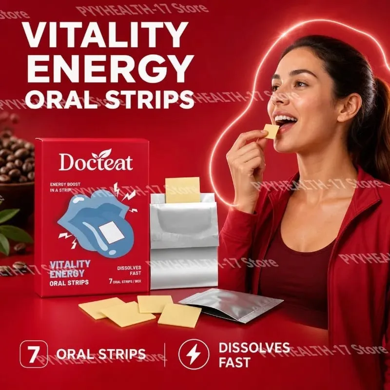 Docteat Vitality Energy Oral Strips Melt-in-Mouth Dissolves Fast L-Theanine No Water Needed Stay Awake Support 7 Strips
