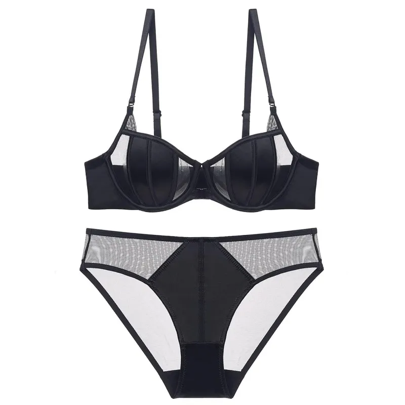 high quality satin sexy women bras and brief set push up A B C cup front closed wire summer lingerie underwear black white khaki