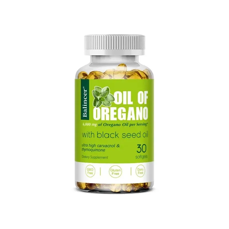 Oil of Oregano Softgels 6000mg feketemag olajjal 200mg | Nem GMO-immuntámogatás Az emésztés és a légzőrendszer egészségének elősegítése