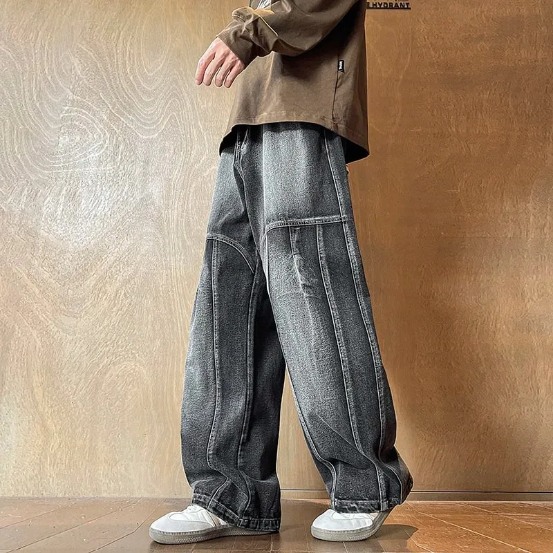 Men's Jeans Man Pants Spring American Retro Patchwork Comfortable Big Size Loose Denim Pants Plus Size Bottoms Stylish Casual