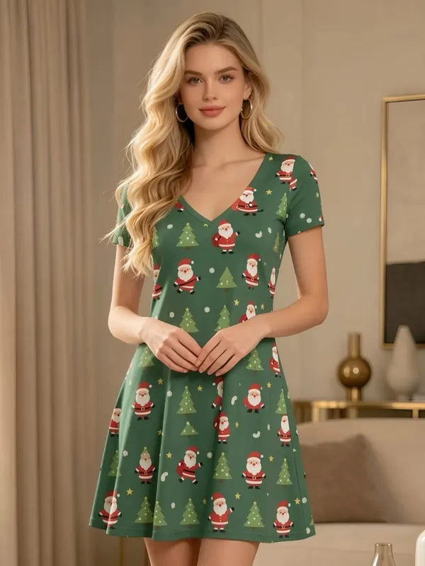 Vestido feminino com decote em V, manga curta, estampa floral, corte descontraído, minivestido de verão para estilo diário, viagens, feriados e eventos