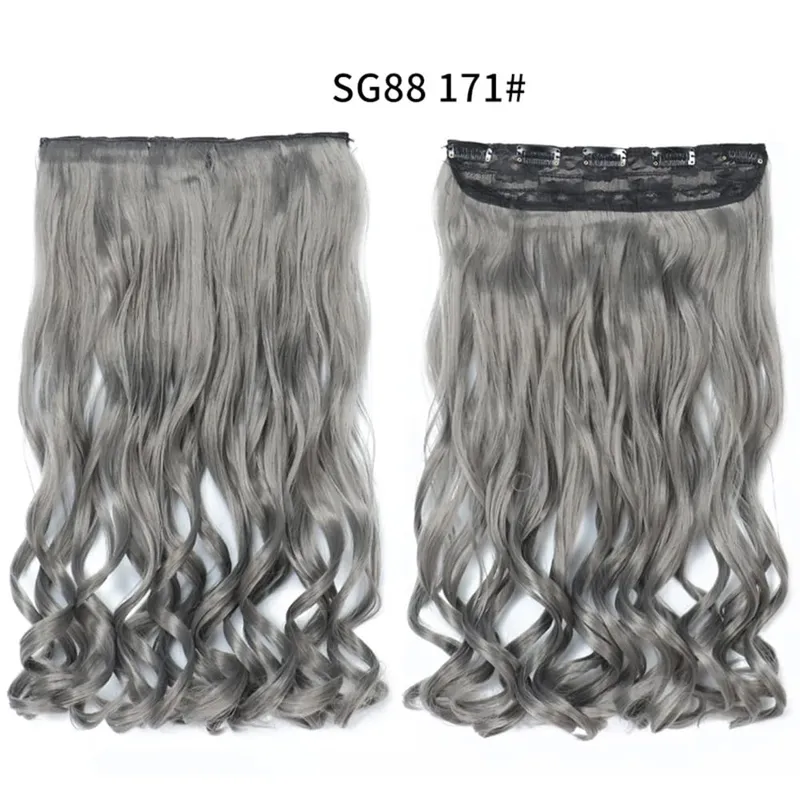 Longo reto encaracolado uma peça 5 clipes clip-in extensões 22 Polegada penteados resistentes ao calor cor mistura loira pedaço de cabelo para mulher