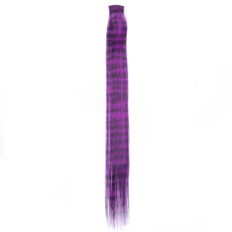 Synthetic Hair Extension 18 Inch Colorful Clip-In Hair Extensions Leopard Print Hairpiece For Women Girls Party Daily Use