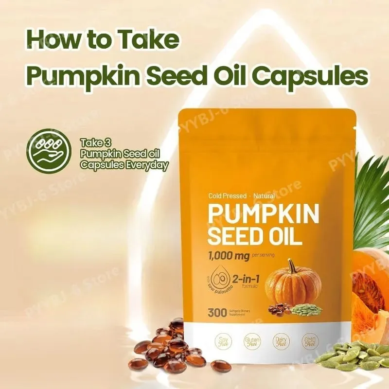 Pumpkin Seed Oil Softgels with Saw Palmetto Plant Based Nutritional Supplement Rich in Fatty Acids 300 Softgels for Adult