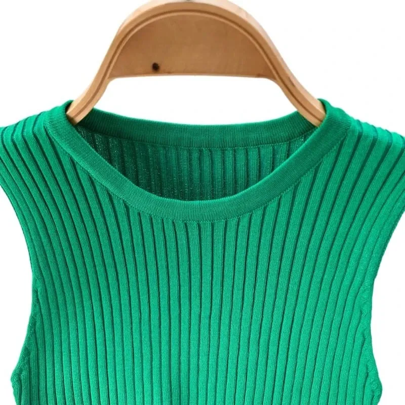 Women's Green Sleeveless Halter Neck Sundress Stretchy Ribbed Knit Ruffle Bodycon Mini Dress Casual Party Clubwear Short Dress