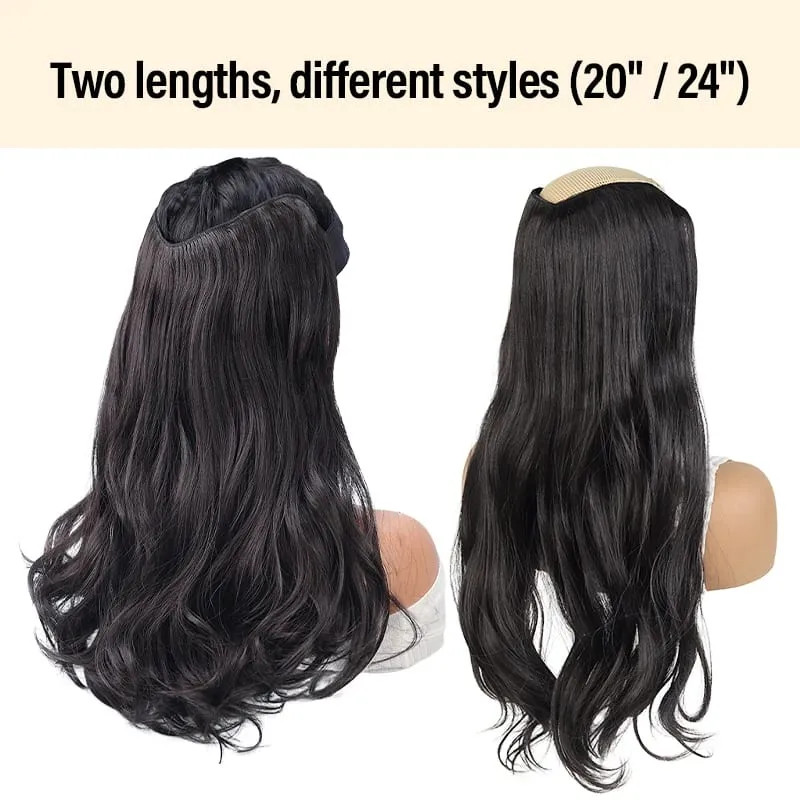 Peça de peruca em V de fácil encaixe, extensão de cabelo sintético ondulado de 20 "ou 24" adiciona comprimento e plenitude em segundos