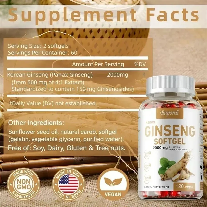 Panax Ginseng Capsules Ginseng Root Extract Supports Energy Strength Vigor Performance in Women and Men