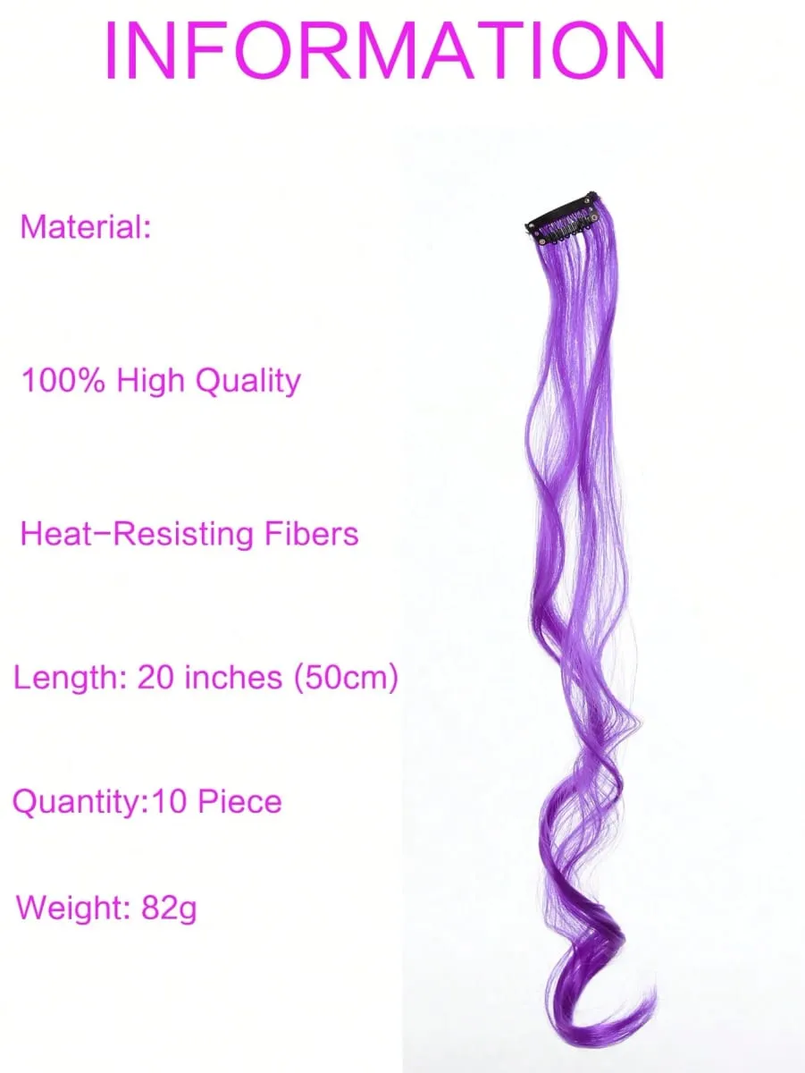 10pcs Colorful Hair Extensions Curly One Clip in Synthetic Long Hairpiece For Girls Women Multi-colors Party Highlights WigPiece