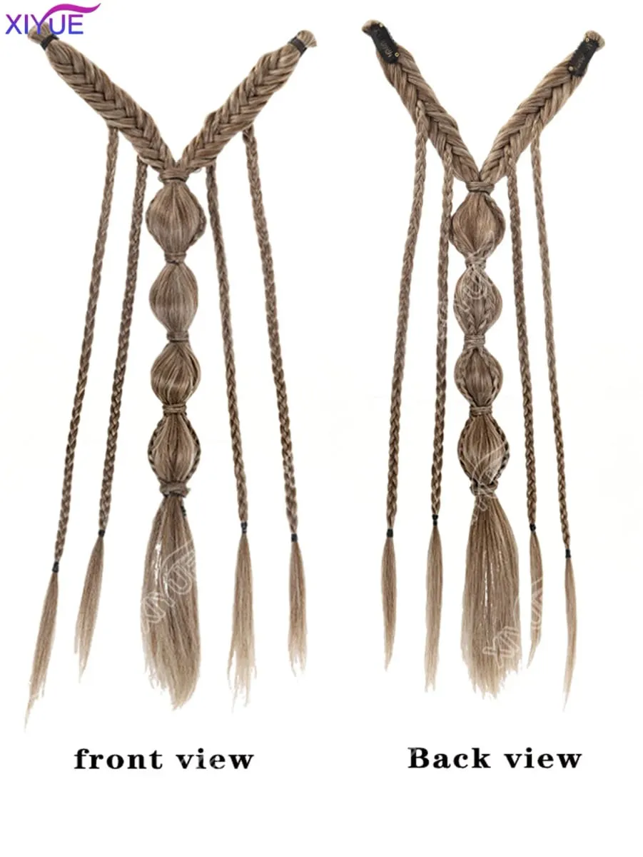 X Bohemia Clip in Hair Extensions 24 Inches Fairy Hair Wig Hairpieces Synthetic Handmade Synthetic Weaving Hair Extensions Girls