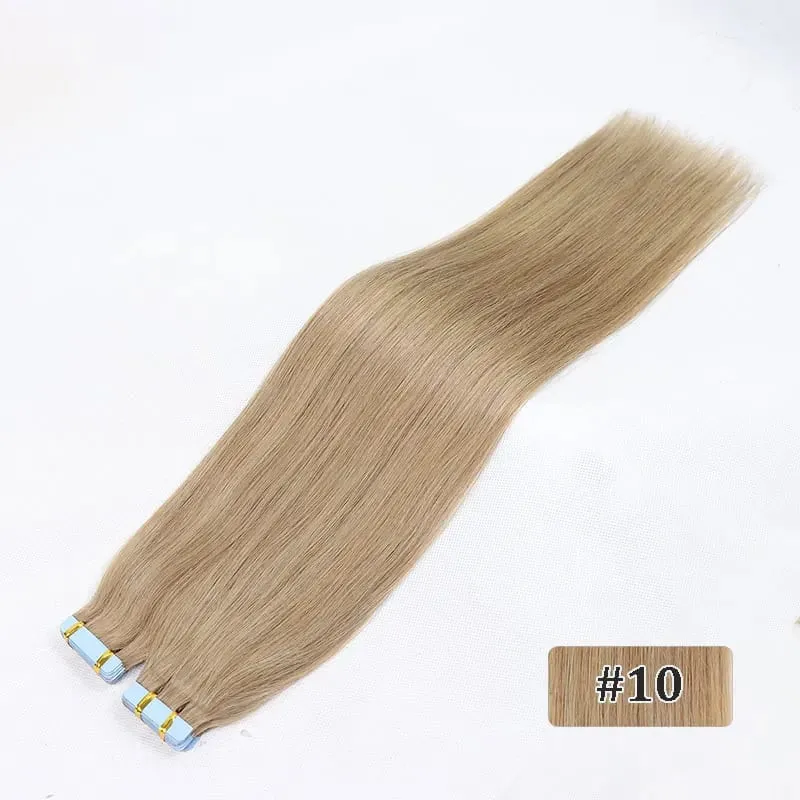 Tape In Hair Extensions Remy Human Hair Blonde Highlight Invisible Hair Extensions For Short Straight Hair 20Inch 20Pcs/Pack