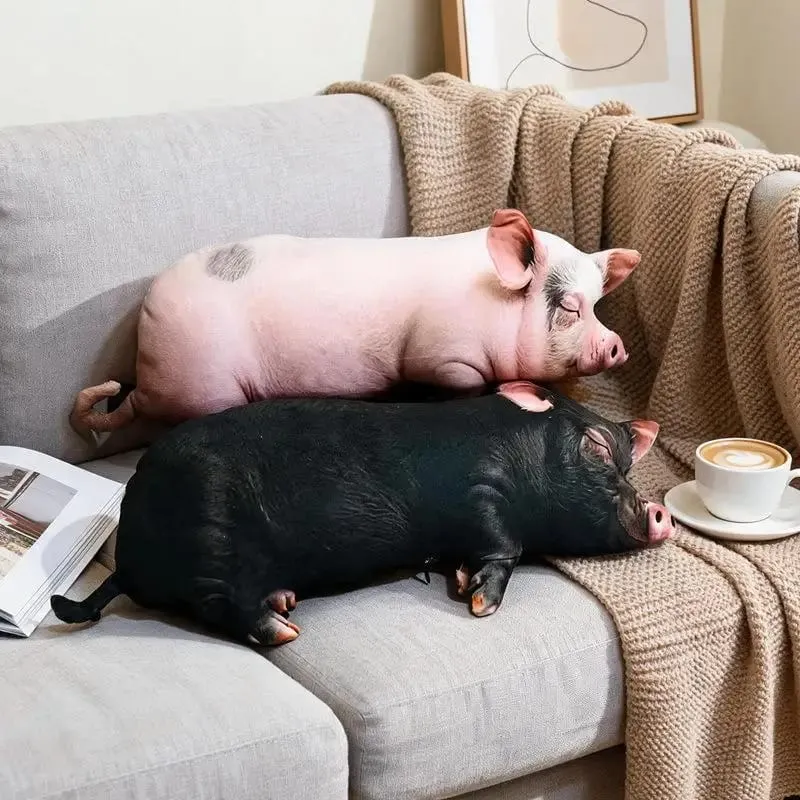 Realistic 3D Pig Stuffed Plush Pillow Soft Durable Fabric Cushion for Sofa Office Rest Travel Nap Gift