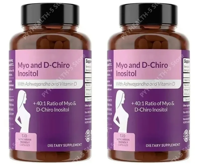 40:1 Myo-Inositol and D-Chiro Inositol Capsules Vitamin D3 Ashwagandha 120 Count Daily Wellness Supplement