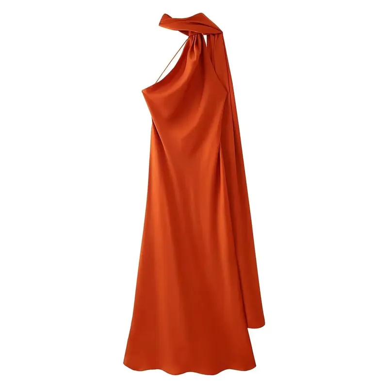 High Street Women Sexy Elegant Halter Long Dress Pambabae Fashion Backless Green Satin Party Maxi Vestidos