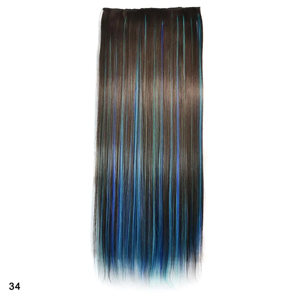 Zolin grampo de cabelo reto na extensão do cabelo arco-íris colorido ombre cor uma peça com 5 clipes sintético cosplay hairpieces