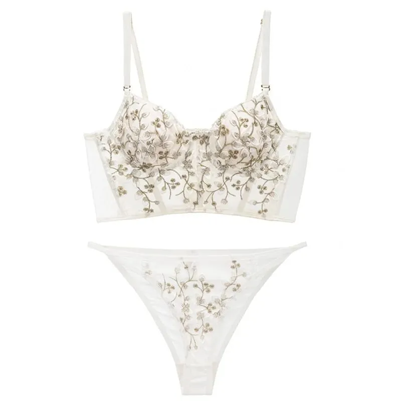 Sulaman Baru Renda Bunga Seluar Dalam Wanita Perancis Seluar Dalam Keluli Getah Tulang Tekan Bra Bralette Seksi Lingerie Comel Membentuk Badan Seksi