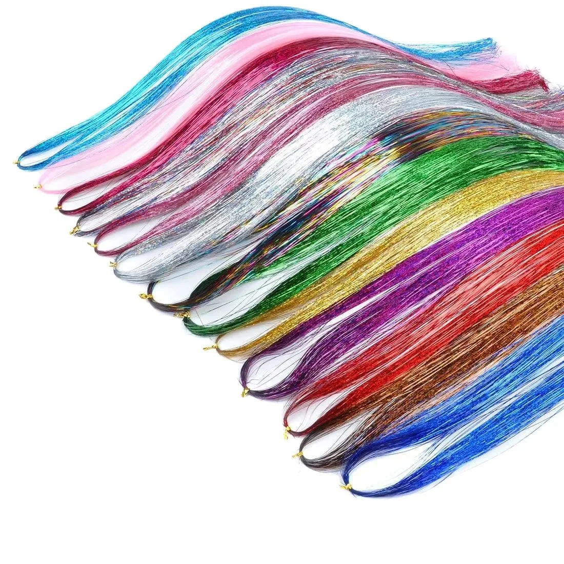 Synthetic natural color gold silk hair extension wig women highlight no clip gold silk chemical fiber long straight hair flash