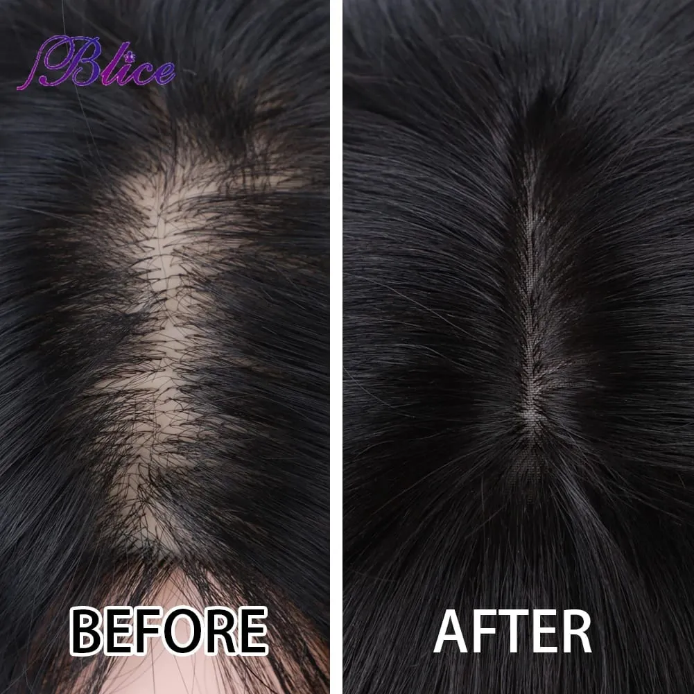 Blice Synthetic Clip-In Lace Closure With Bangs Mixed Curly Hair Extensions Cover White Hair Middle Part Hair Pieces