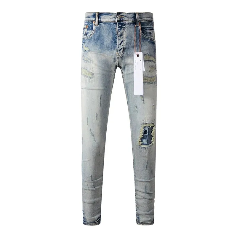 Men's Distressed High Street School Boys Fashion American Style Stretch Skinny Fit Ripped Jeans